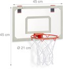 Afmetingen van het transparante basketbalbord: 45x45 cm, met rode ring van 21 cm diameter.
