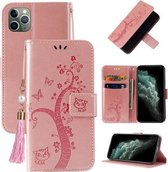 Reliëf Lucky Tree Horizontale Flip Leren Case met Houder & Kaartsleuf & Portemonnee & Lanyard Voor iPhone 11 Pro Max (Rose Gold)