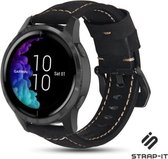 Leer Smartwatch bandje - Geschikt voor  Garmin Venu leren bandje - zwart - Strap-it Horlogeband / Polsband / Armband