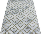 Modern Tapijt Met Marmer Triple Square Design Grijs-Goud kleuren