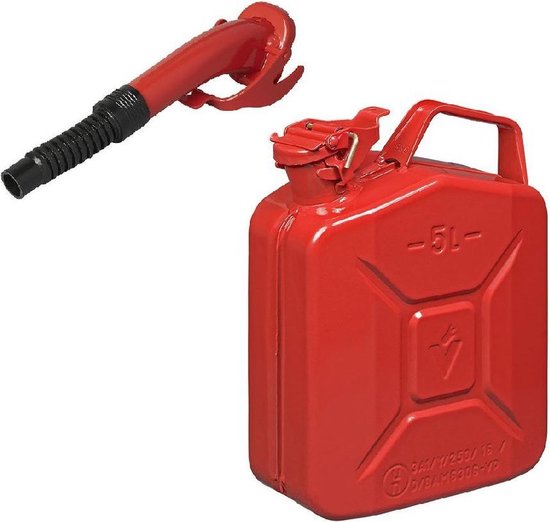 Jerrican en métal rouge pour carburant 5 litres avec bec 24 cm | bol