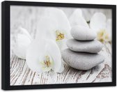 Foto in frame , Orchidee  en Zenstenen , 120x80cm , Grijs wit , Premium print