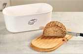 Broodtromel - 2 in 1 Melamine Ovale Broodtrommel met Bamboe Snijplank - Brood Bewaardoos met snij plank - Bamboe Deksel - Wit