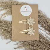 Haarspeldje Flower beige — 5 cm goud