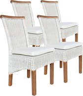 Pippa Design Eetkamerstoel - rotan - wit naturel rand - met kussen - set van 4