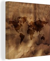 Canvas Wereldkaart - 20x20 - Wanddecoratie Wereldkaart - Retro - Bruin