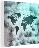 Canvas Wereldkaart - 20x20 - Wanddecoratie Wereldkaart - Rook - Grijs