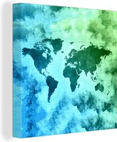 Canvas Wereldkaart - 90x90 - Wanddecoratie Wereldkaart - Rook - Blauw