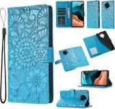 Voor Xiaomi Redmi K30 Pro Skin Feel Reliëf Zonnebloem Horizontale Flip Lederen Case met Houder & Kaartsleuven & Portemonnee & Lanyard (Blauw)