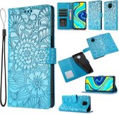 Voor Geschikt voor Xiaomi Redmi Note 9 Pro Skin Feel Reliëf Zonnebloem Horizontale Flip Lederen Case met Houder & Kaartsleuven & Portemonnee & Lanyard (Blauw)
