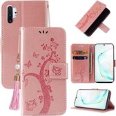 Voor Samsung Galaxy Note10+ Reliëf Lucky Tree Horizontale Flip Lederen Case met Houder & Kaartsleuf & Portemonnee & Lanyard (Rose Goud)