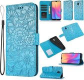 Voor Xiaomi Redmi 8A Skin Feel Reliëf Zonnebloem Horizontale Flip Lederen Case met Houder & Kaartsleuven & Portemonnee & Lanyard (Blauw)