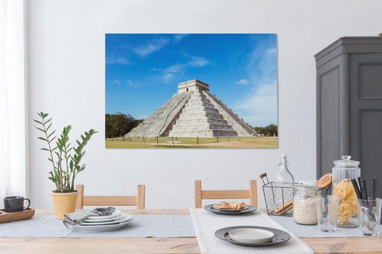 Canvas Schilderij Tempel van Kukulkan bij Chichén Itzá in Mexico - 140x90 cm - Wanddecoratie - OneMillionCanvasses