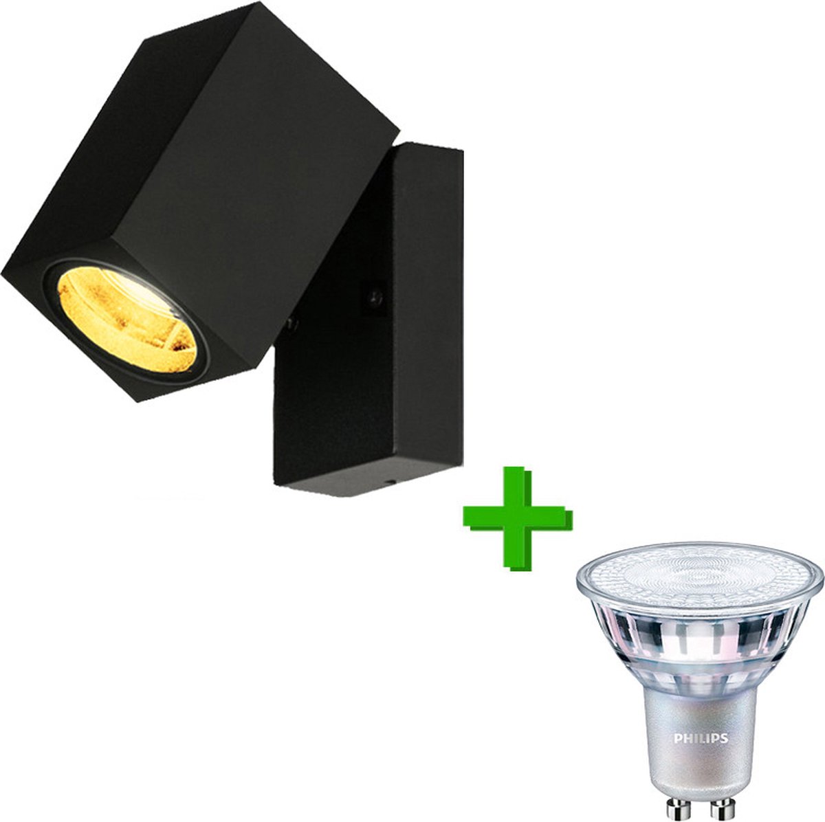 Buitenlamp Frejus + LED spot GU10 Philips CorePro | 3.5 watt | 2700K warm wit | IP54 | Mat zwart