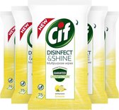Cif Disinfect & Shine Multipurpose Wipes Lemon - 5 x 75 doekjes - Voordeelverpakking