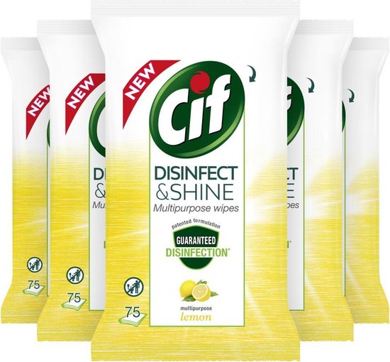 Lingettes Multi-usages Cif Disinfect & Shine Citron - 5 x 75 lingettes -  Pack économique | bol.com