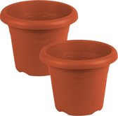 6x stuks terra cotta ronde plantenpot/bloempot kunststof diameter 16 cm en hoogte 12 cm - Plantenbakken/bloembakken voor buiten