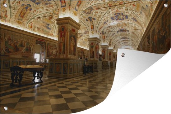 Tuindecoratie Hal van de bibliotheek in het Vaticaanse museum - 60x40 cm - Tuinposter - Tuindoek - Buitenposter
