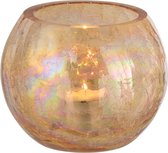 J-Line Windlicht Bol Craquele Glas Parel Effect Amber Small Set van 4 stuks