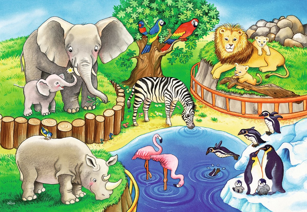 Tiere im Zoo. Puzzle 2 x 12 Teile