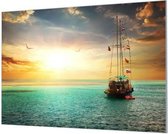 Wandpaneel Kroatisch Jacht bij zonsondergang  | 100 x 70  CM | Zilver frame | Wand-beugels (27 mm)