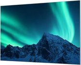 Wandpaneel Noorderlicht in sneeuw landschap  | 150 x 100  CM | Zilver frame | Akoestisch (50mm)