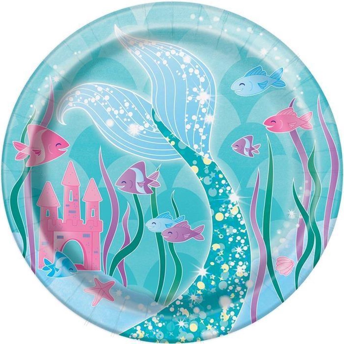 UNIQUE - 8 kleine papieren bordjes "mooie zeemeermin" 17,5 cm zeedecoratie