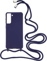 Shop4 - Samsung Galaxy S21 Hoesje - Zachte Back Case met Koord Mat Donker Blauw