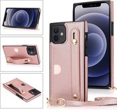 GSMNed - Leren telefoonhoesje roze - Luxe iPhone XR hoesje - iPhone hoes met koord - telefoonhoes XR met handvat - roze