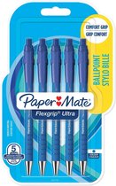 Paper Mate Flexgrip Ultra-balpennen met drukknop | Medium punt (1,0 mm) | Blauwe inkt | 5 stuks