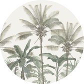 ESTAhome zelfklevende behangcirkel palmbomen lichtbeige en vergrijsd groen - 159007 - 140 x 140 cm