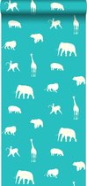 ESTAhome behang dieren turquoise - 137337 - 53 cm x 10,05 m