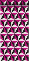 Origin behang grafisch 3D motief fuchsia roze - 347444 - 53 cm x 10,05 m
