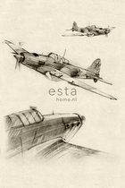 ESTAhome fotobehang getekende vliegtuigen beige en grijs - 158805 - 186 cm x 2.79 m
