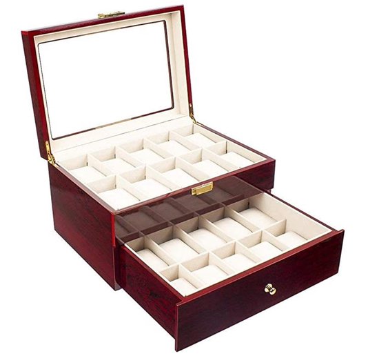 Fliex - Horloge doos - horloge box - rood bruin hout - 20 vakken