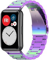 Stalen Smartwatch bandje - Geschikt voor  Huawei Watch Fit stalen band - regenboog - Strap-it Horlogeband / Polsband / Armband