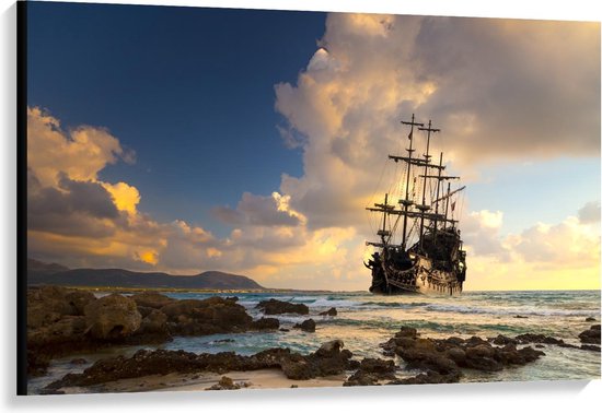 Canvas  - Groot Spookschip op Water - 120x80cm Foto op Canvas Schilderij (Wanddecoratie op Canvas)
