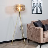 Vloerlamp Lone 1-lichts - Amber glas - Stalamp goud - Vloerlamp goud - Vloerlampen woonkamer - Staande lamp goud
