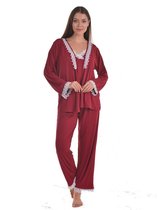Dames Katoen Pyjama | 4-delige set | Katoen nachtkleding | Katoen nachthemd | Elegant Katoen Ochtendjas | Cadeau voor dames | Kleur: bordeaux | maat: M