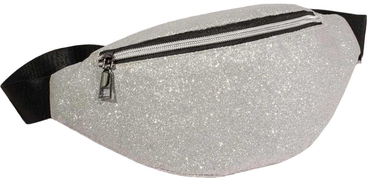 KIMU® Heuptasje Zilver Glitters Fanny Pack - Zilveren Kleine Heuptas - Glitter Tas Tasje Metallic Festival