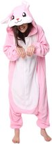 KIMU Onesie konijn roze pak kostuum - maat M-L - konijnenpak jumpsuit huispak