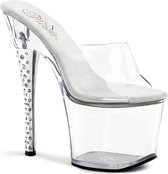 Pleaser Muiltjes -42 Shoes- DIAMOND-701 Paaldans schoenen Transparant/Zilverkleurig