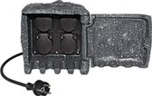 Tuincontactdoos steenlook grijs 4-voudige stekkerdoos incl. 5m snoer IP44
