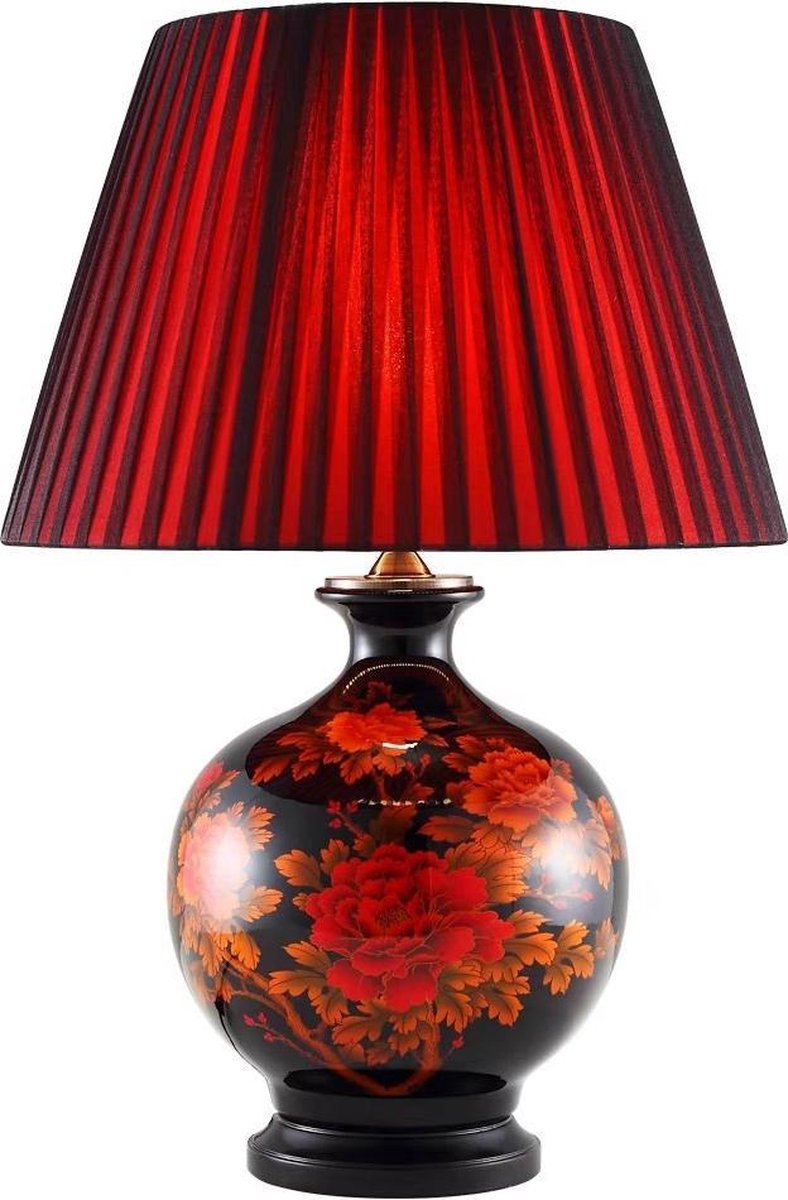 Fine Asianliving Chinese Tafellamp Porselein Chinese Pioenen Rood