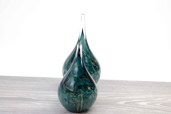Urn - Glazen Urn - Urne - Druppel Urn - Mini Urn druppel Groen met bladgoud Loranto 19cm