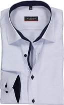 ETERNA modern fit overhemd - mouwlengte 7 - structuur heren overhemd - lichtblauw met wit (donkerblauw contrast) - Strijkvrij - Boordmaat: 38