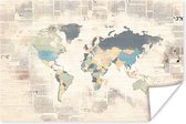 Wereldkaart avec des pays de différentes couleurs avec un fond de journal 30x20 cm