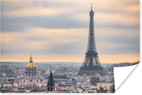 Luchtfoto van de Eiffeltoren in Parijs 30x20 cm - klein - Foto print op Poster (wanddecoratie woonkamer / slaapkamer)