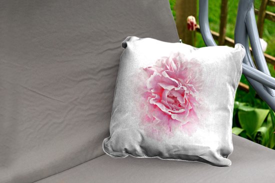 Coussins d'extérieur - Jardin - Vue de dessus d'une pivoine rose sur fond blanc - 45x45 cm