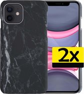 Hoes voor iPhone 11 Hoesje Marmer Case Hard Cover - Hoes voor iPhone 11 Case Marmer Hoes Back Cover - 2 Stuks - Zwart